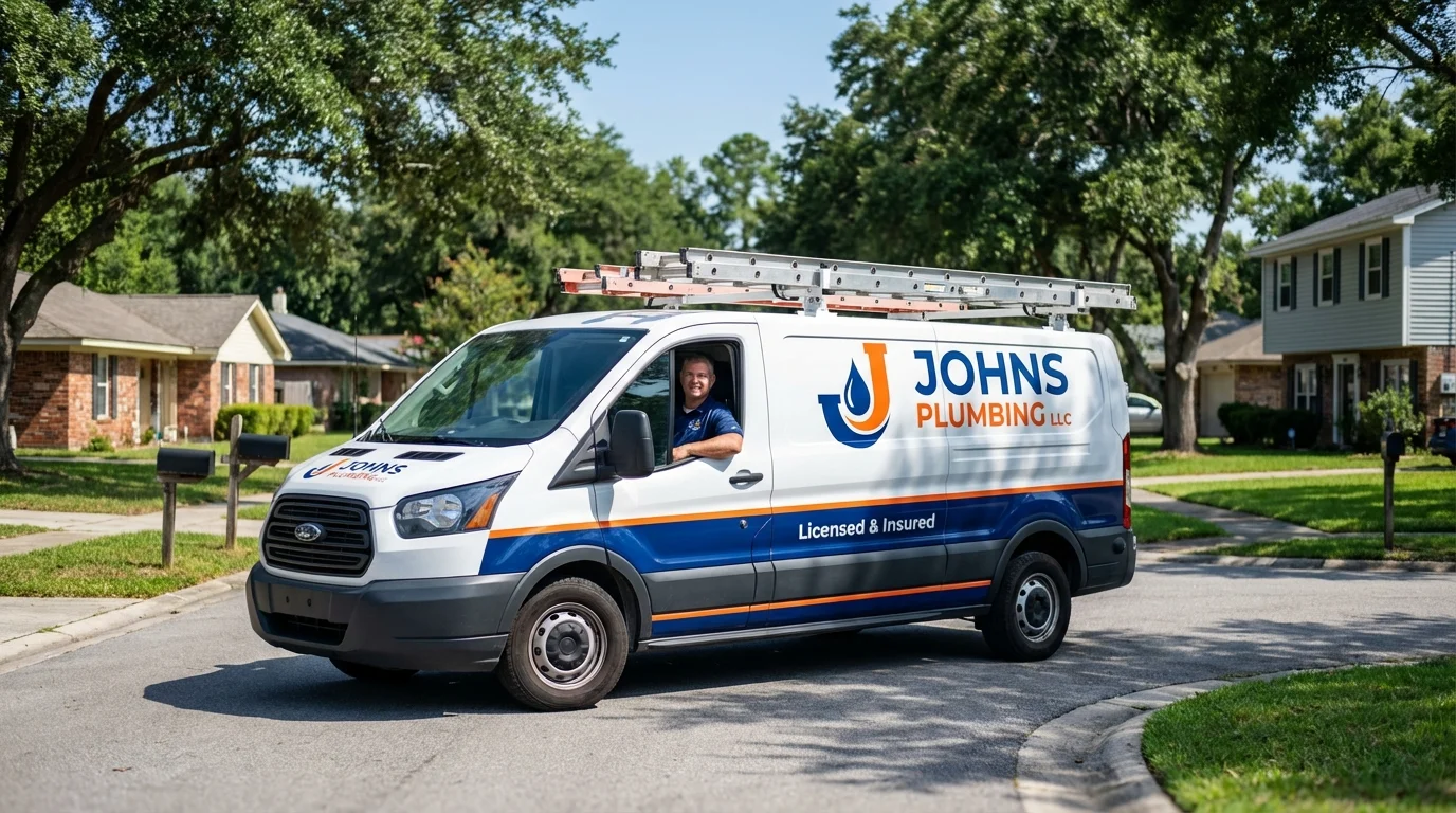 Johns Plumbing LLC service van in Farmerville, LA
