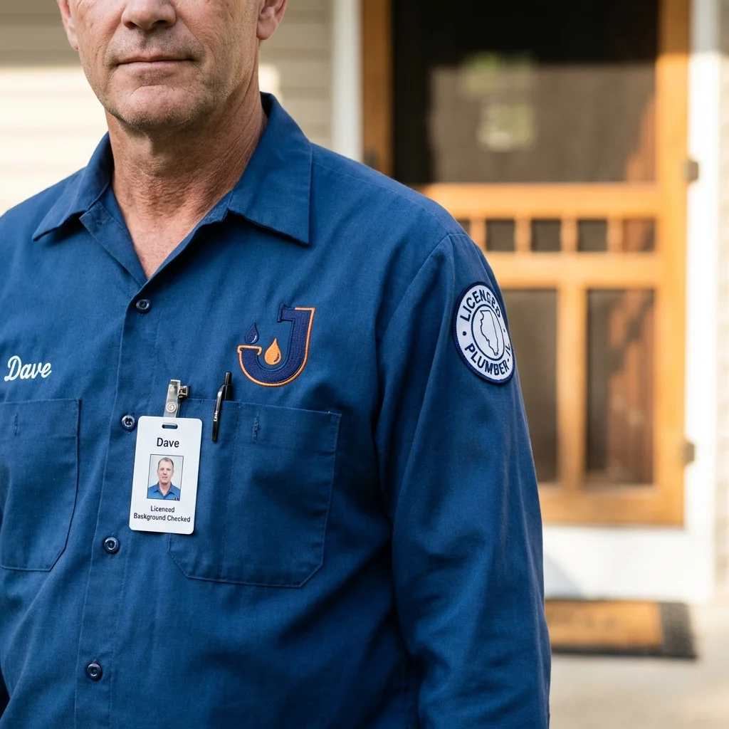 Licensed plumber showing ID badge in Farmerville, LA