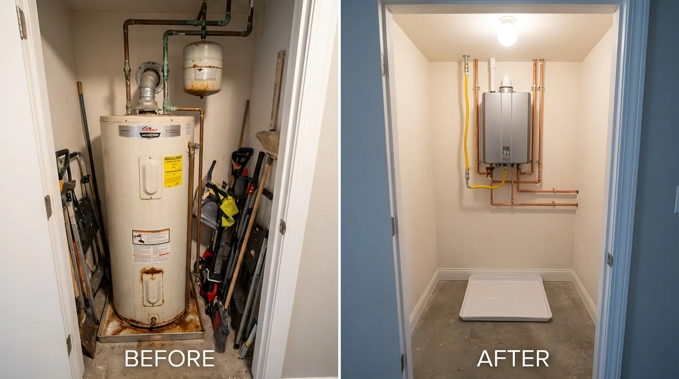 Tank water heater versus wall-mounted tankless unit comparison for Farmerville, LA homeowners